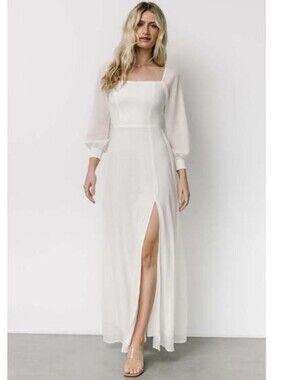 Baltic Born Giselle Square Neck Smocked White Maxi Dress Size Small